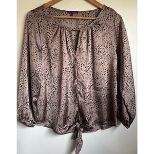 West Kei Long Sleeve Scoop Key Hole Neck Women's Top Front Tie Small